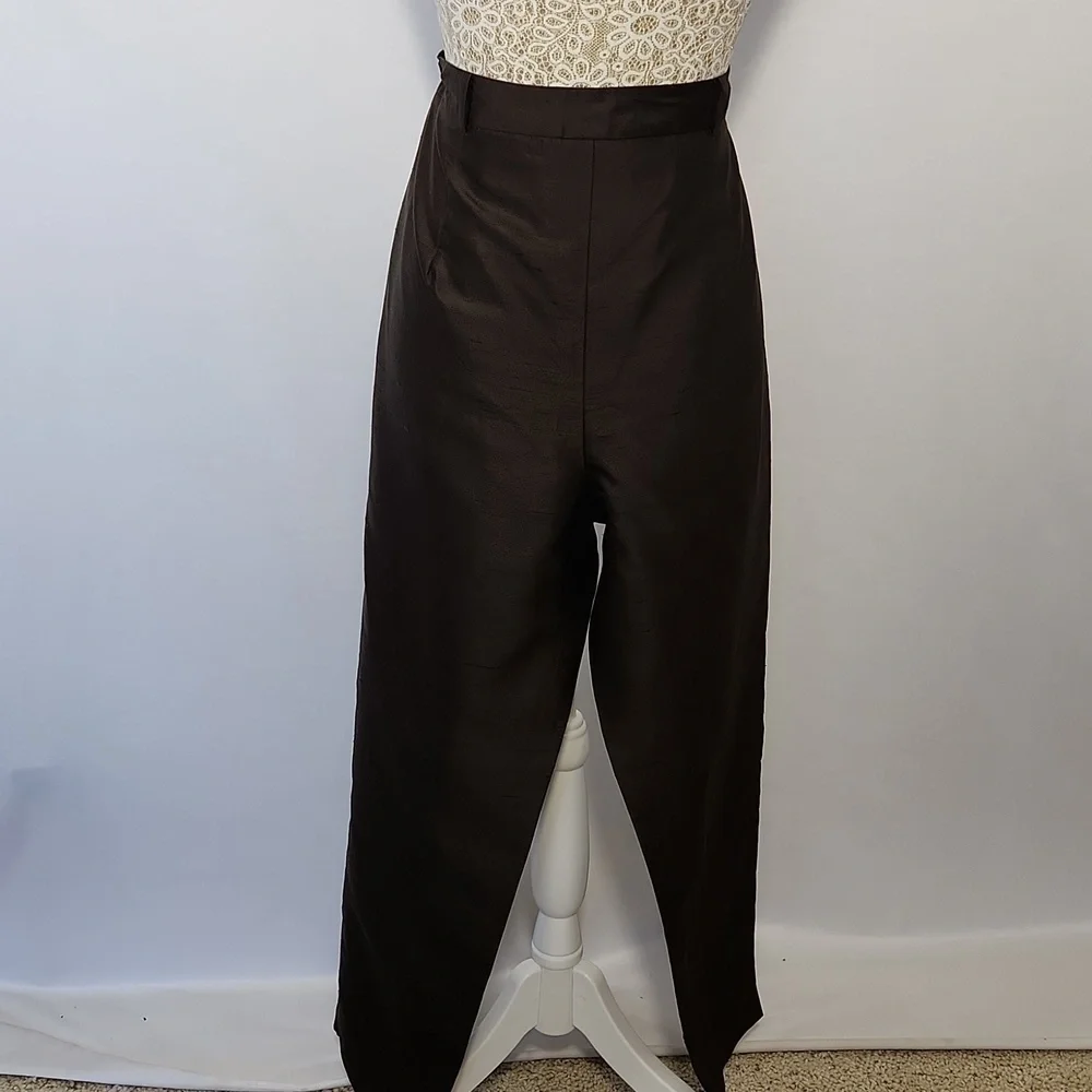 Banana Republic Women's Size 14 Brown Sheen 100% Silk Side Zip Closure Pants